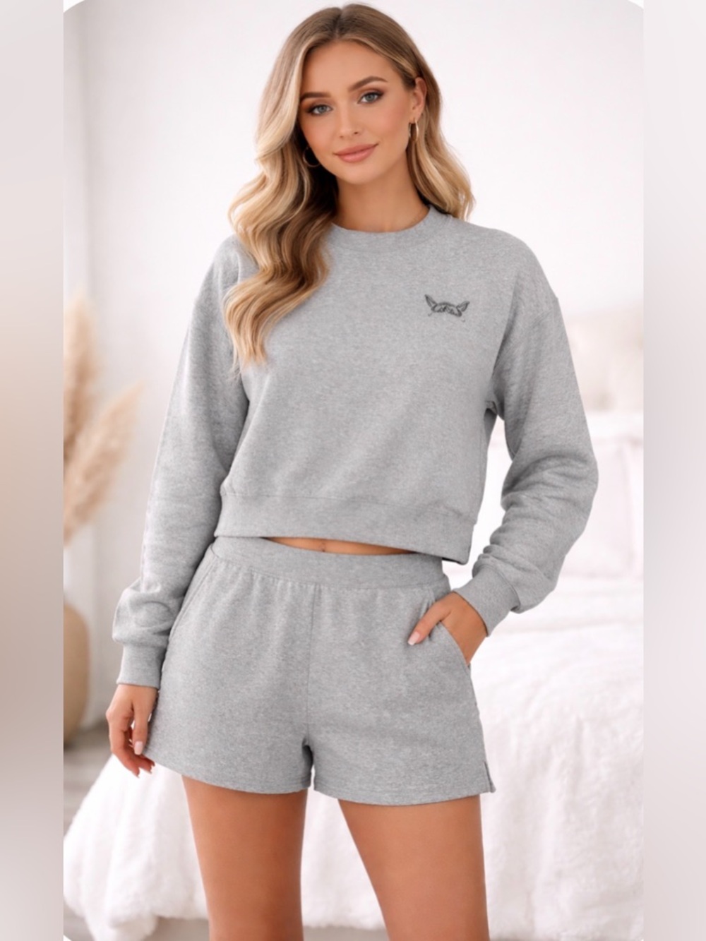 Rosé Grey Sweatshirt and Shorts Set - XL